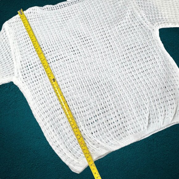 NEW Open Knit Sweater Sz L White Wool Blend Soft Fluffy Boho Minimalist - Picture 6 of 11